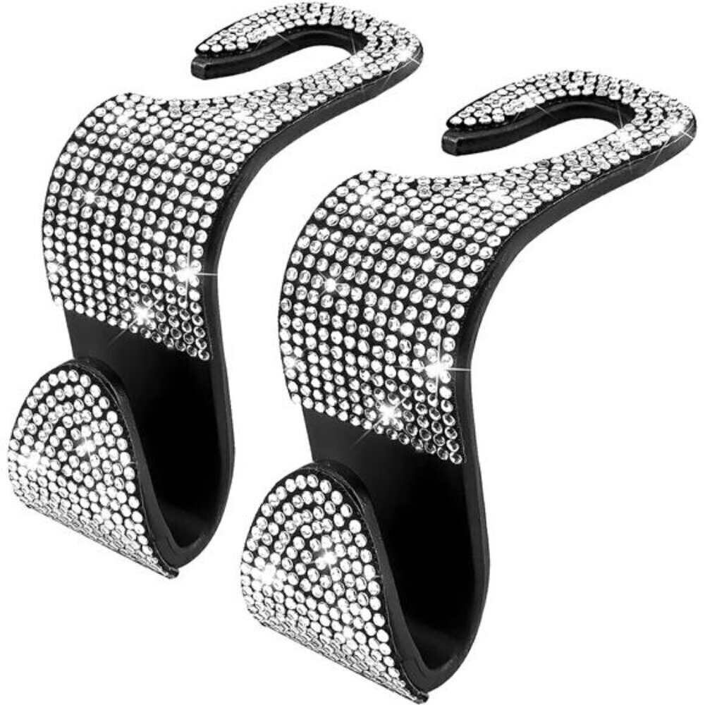 Car Seat Hooks (2 Pack) Bling Rhinestones Crystal Hanger Organizer Universal